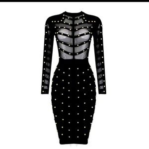 Long Sleeve Bandage Mesh Dress.